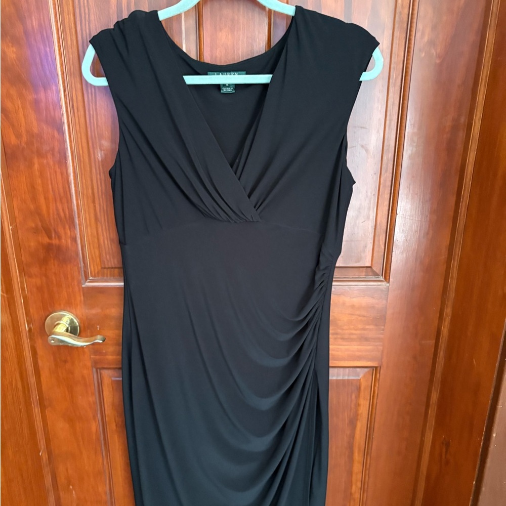 Ralph Lauren Black Draped Midi Dress
